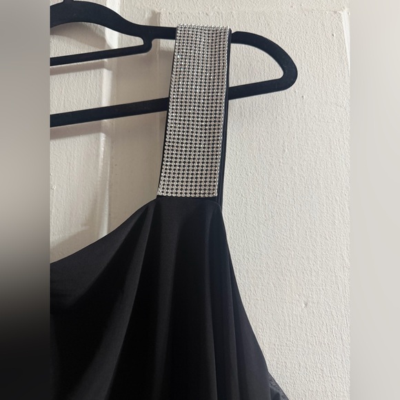 R&M Richards Black Draped Evening Dress with Embellished Strap - Picture 2 of 5